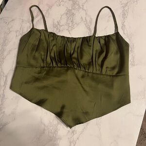 Garage- Olive Green Satin Cropped Tank Top